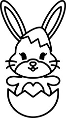 easter bunny in easter egg cute line drawing