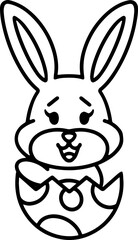 easter bunny in easter egg cute line drawing