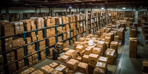 Warehouse worker is surrounded by boxes