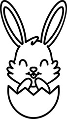 easter bunny in easter egg cute line drawing