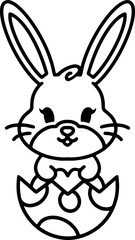 easter bunny in easter egg cute line drawing