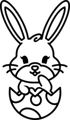 easter bunny in easter egg cute line drawing