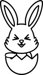 easter bunny in easter egg cute line drawing