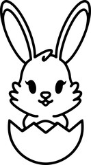 easter bunny in easter egg cute line drawing