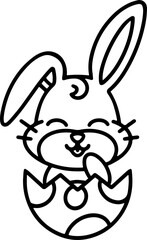 easter bunny in easter egg cute line drawing