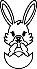 easter bunny in easter egg cute line drawing