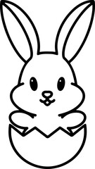 easter bunny in easter egg cute line drawing