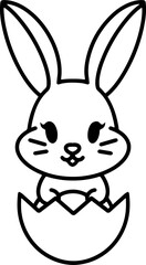 easter bunny in easter egg cute line drawing