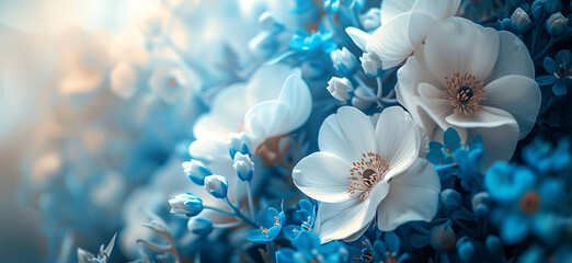 background portrait with blue and white flowers photo