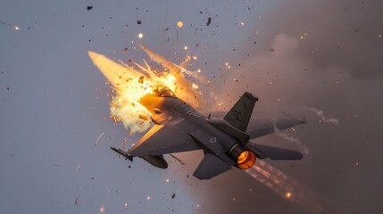 Photo of the moment the fighter jet was destroyed - obrazy, fototapety, plakaty