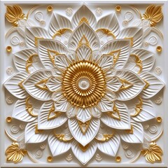 Ceiling 3D wallpaper adorned with a Victorian-style white and gold decorative frame background.
