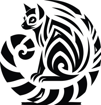 modern tribal tattoo lemur, abstract line art of animals, minimalist contour. Vector