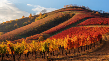 Hillside Vineyard Adorned with Autumn Leaves
