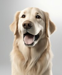 happy and smiling golden retriever, isolated white background. copy space for text
