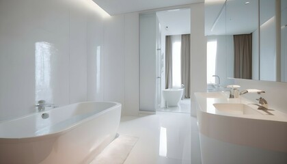 Fototapeta na wymiar hotel bathroom white glossy color interior design 