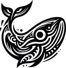 Fototapeta premium modern tribal tattoo whale, abstract line art of animals, minimalist contour. Vector