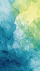 Abstract Watercolor Painting with Shades of Blue, Green, Bluish-Green, Yellow, and Green