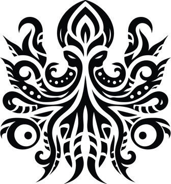 modern tribal tattoo octopus, abstract line art of animals, minimalist contour. Vector