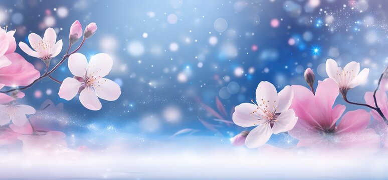dreamlike blossoming flower with bokeh soft light , abstract spring nature background, Generative Ai
