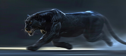 A black panther's rapid dash, embodying stealth and agility