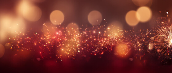 Obraz premium Vibrant Gold and Red Bokeh Fireworks for New Year Celebrations 