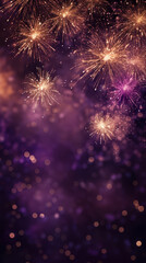 New Year Festivities: Gold and Dark Violet Fireworks and Bokeh

