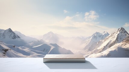 A white box sits atop a slope covered in snow, creating a stark contrast against the landscape. Generative AI - Powered by Adobe