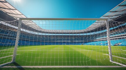 Soccer goal perspective in urban arena