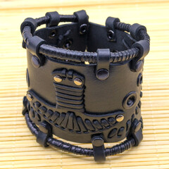 Steampunk leather bracelet. Wrist bracelet with mechanisms, rings, gears and other vintage...