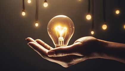Hand holding bulb. Business idea concept.