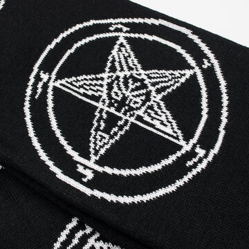 Black scarf with embroidered pentagram and 666. Occult, Satan, Devil, Baphomet. Mythology, occult tradition. Accessory for metalheads, punks, rockers, bikers, satanists, emo, street aggressive