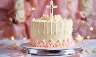 baby christening cake big. Selective focus.