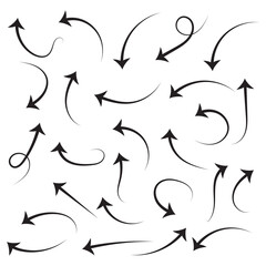 Curved arrows set for business plan, presentation and education. Sign, Symbol, Hand drawn arrow collection Doodle Vector Arrow Set