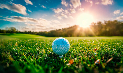 golf ball on the field. Selective focus. - obrazy, fototapety, plakaty