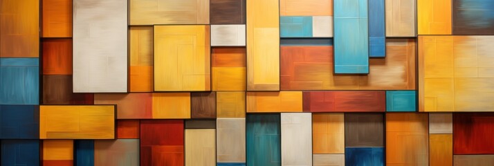 Abstract colors and geometric shapes on a wall, in the style of metallic rectangles, modular design
