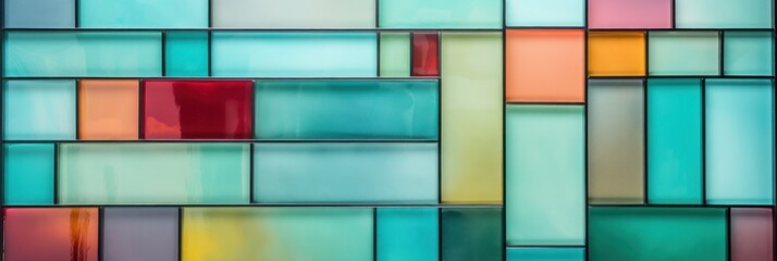 Abstract colors and geometric shapes on a walllight Mint, shaped canvas, Kodak Colorplus, colorful patchwork