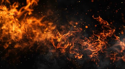 Flame Fire Texture on Black Background - Abstract Fire Effect
