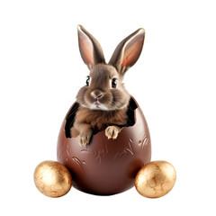A happy Easter with a cute bunny hatching from a chocolate Easter egg rabbit, Isolated on Transparent Background, PNG - obrazy, fototapety, plakaty