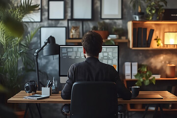 Productive Workspace, Professional at Dual Monitors, Organized Home Office, Remote Work