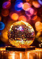 Obraz premium shining shiny disco ball. Selective focus.