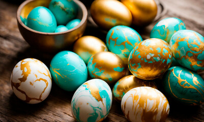 Fototapeta premium Easter eggs with marble patterns. Selective focus.
