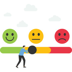 Customer feedback provides ratings based on experience or quality of products and services, surveys and reviews to evaluate results, men try to push the customer feedback bar into a very good smile.