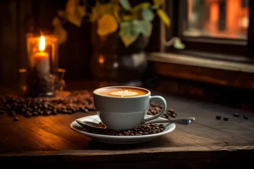 Fotobehang A cup of aromatic coffee in coffeeshop © Radmila Merkulova