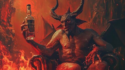 Demonic Demon Holding a Bottle of Booze. Generative AI.