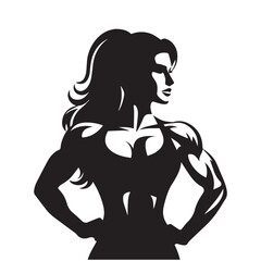 Women's bodybuilding. A woman with an athletic, agile body. Fitness bikini. competitions.
Black silhouette vector illustration. Logo, icon, emblem