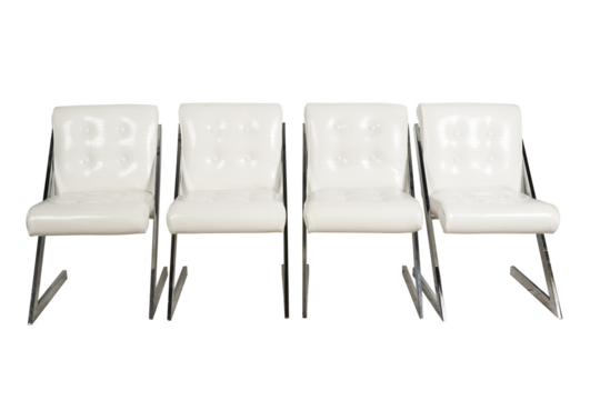 White folding chairs seating row event conference waiting room furniture on transparent background