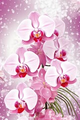 Fototapeta na wymiar Orchid christmas card with white snowflakes vector illustration 