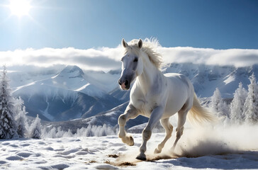 Fototapeta premium white horse in the snow