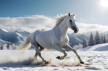 white horse in winter