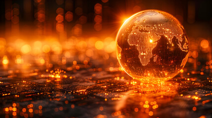 Illuminated globe against a digital financial backdrop, depicting global economy, international business or worldwide markets.
 - obrazy, fototapety, plakaty